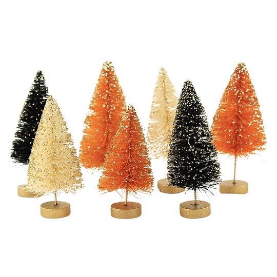 Bethany Lowe 4.5 Inch Mini Bottle Brush Tree Set Halloween Decorative Tree Set , Halloween Decor Glittered